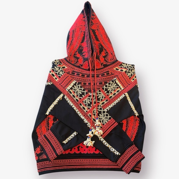 H&M Studio Red Embroidered and Beaded Hoodie Size 6 - Picture 7 of 12